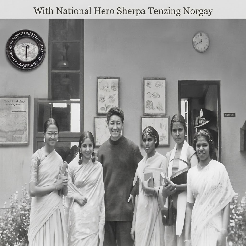 Annapurna (Radha) with Sherpa Tenzing Norgay at the Himalayan Mountaineering Institute, Darjeeling